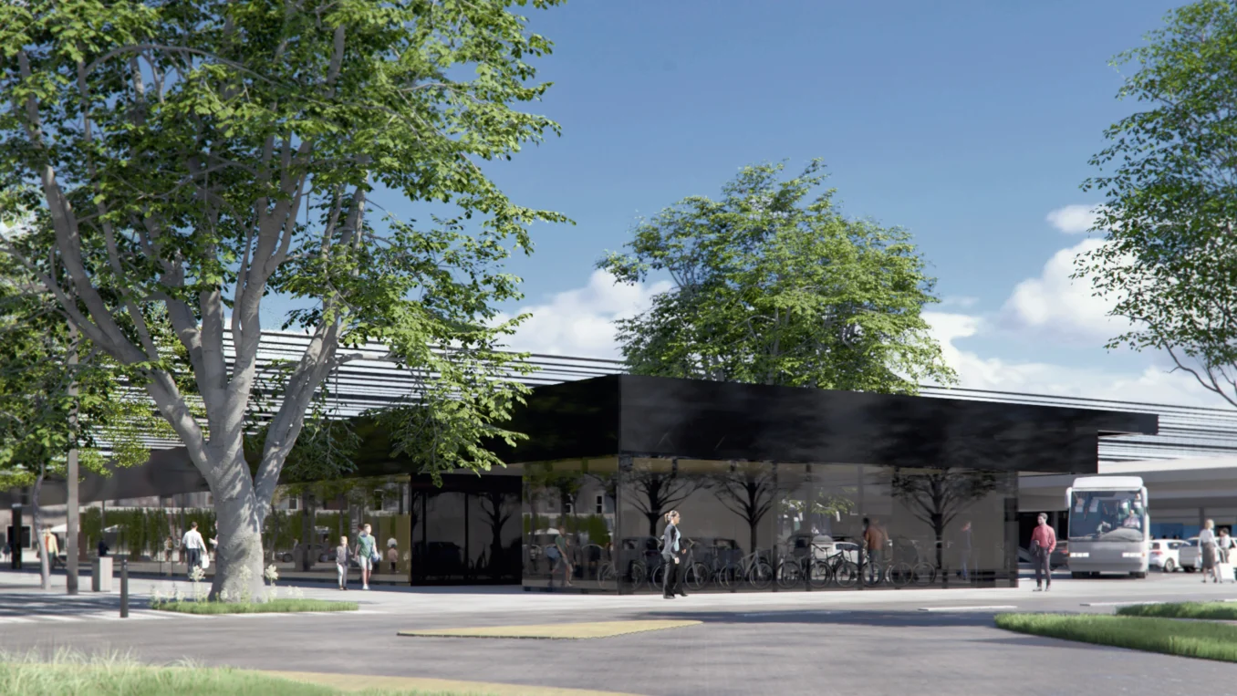 Dworzec Częstochowa autorstwa pracowni TOPROJEKT -wiata rowerowa