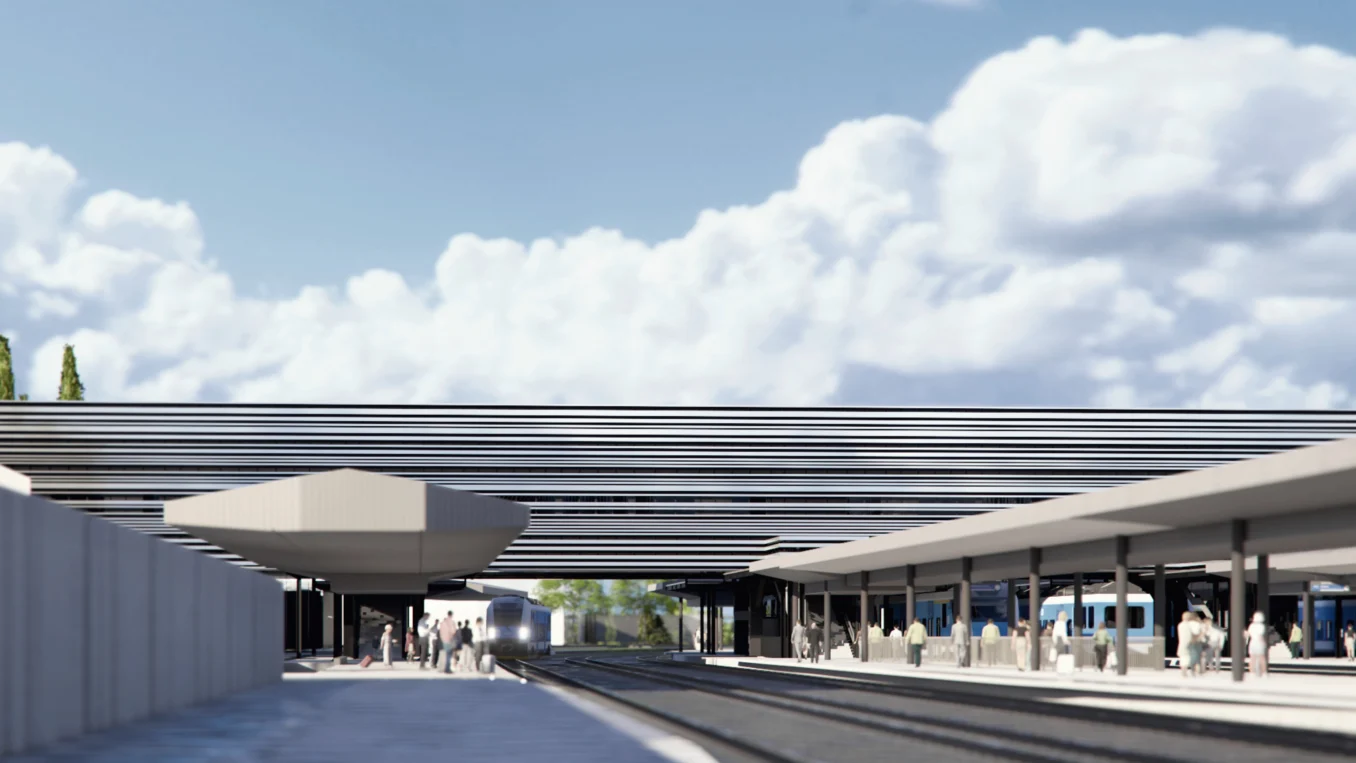 Dworzec z Częstochowie autorstwa pracowni TOPROJEKT z Rybnika - widok z peronu