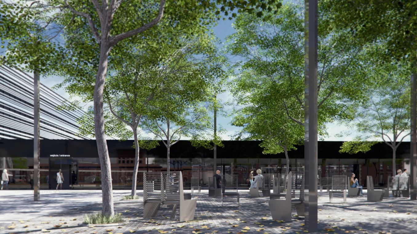 Dworzec kolejowy w Częstochowie autorstwa pracowni TOPROJEKT - widok od strony placu