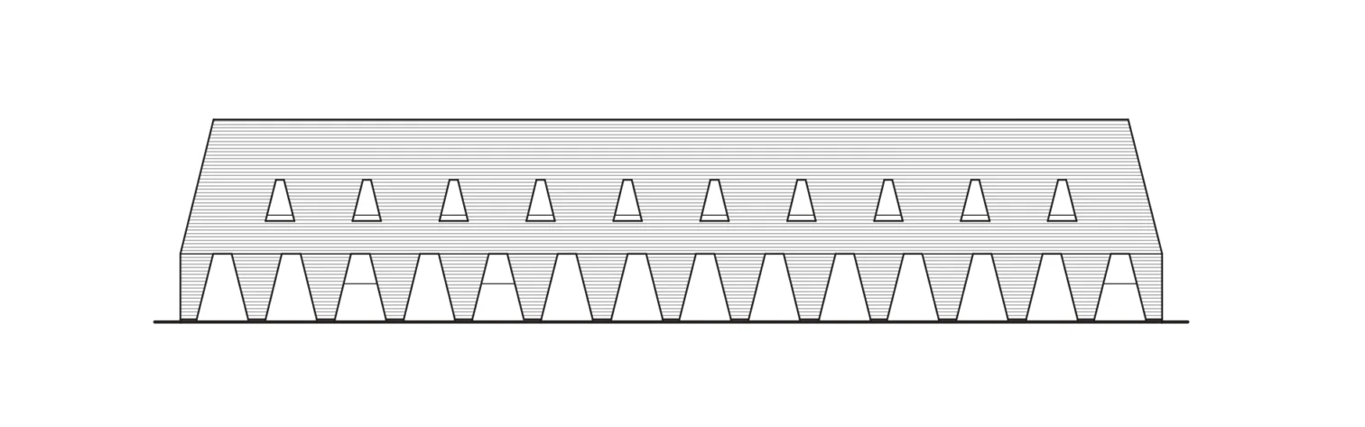uproszczona linearna elewacja budynku publicznego z rytmem okien