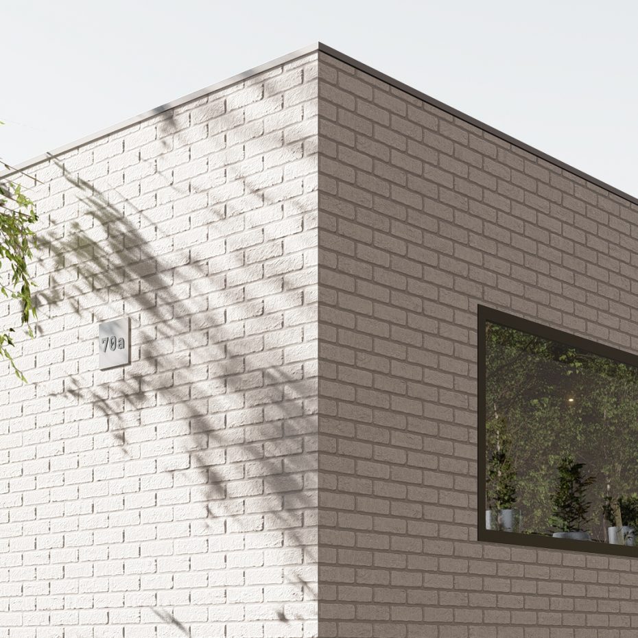 projekt domu z białej cegły detal narożnika