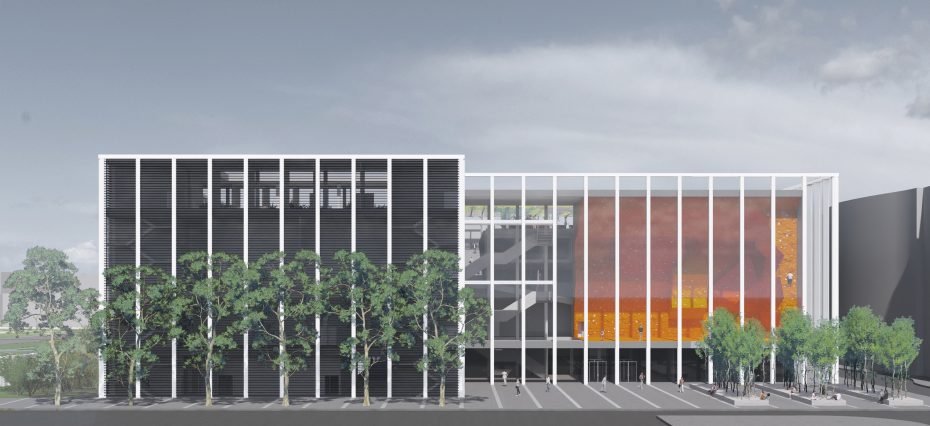 elewacja wejściowa centrum sportowego kampusu Ochota